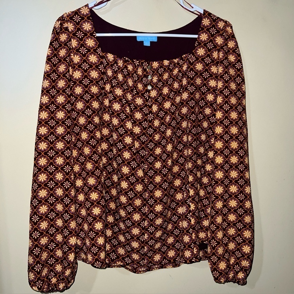 Draper James Blouse Womens‎ Large Yellow Purple Flower Cottagecore 70s